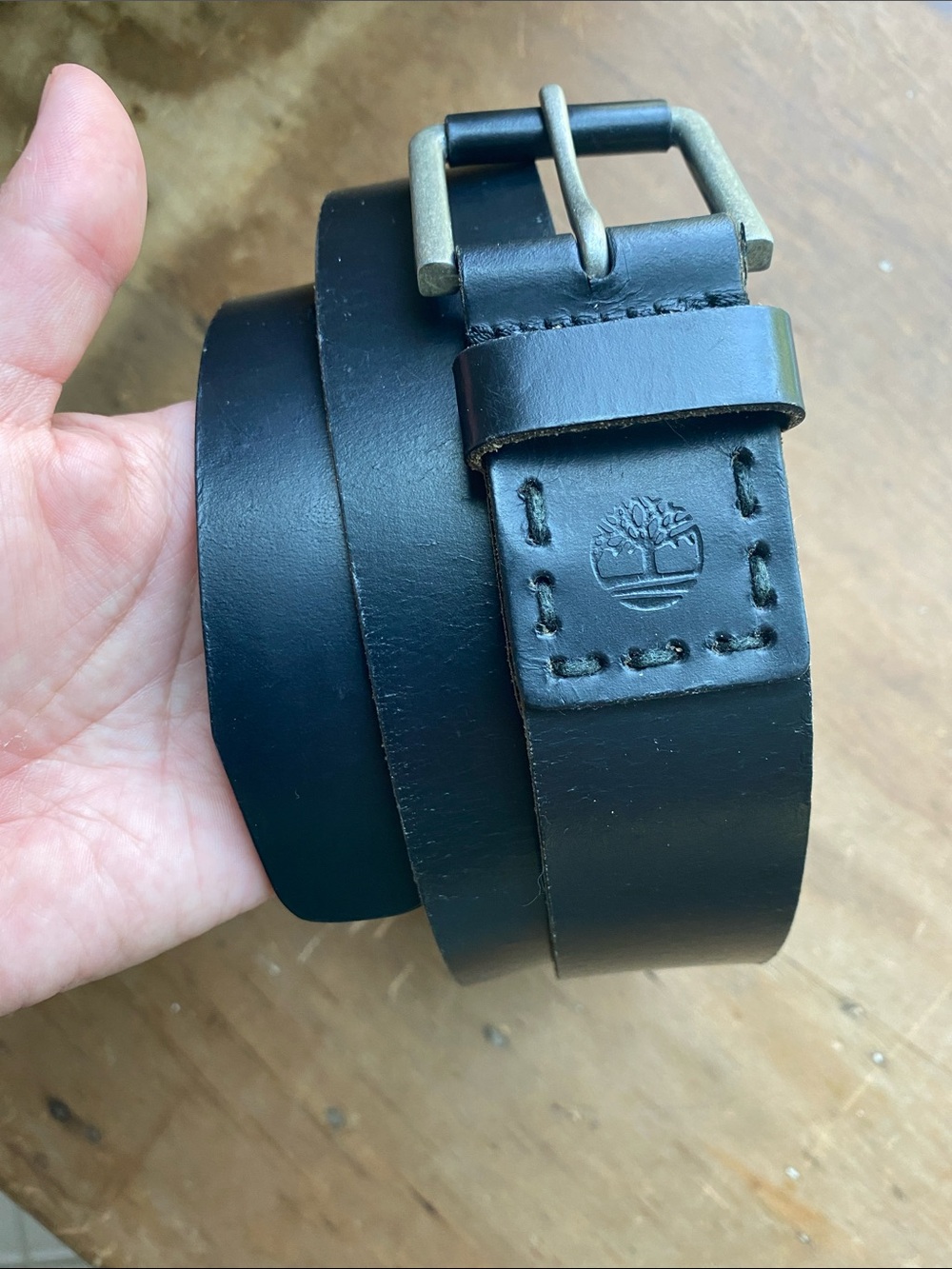 Timberland Black Leather Men's Belt with Embossed Logo Size 36